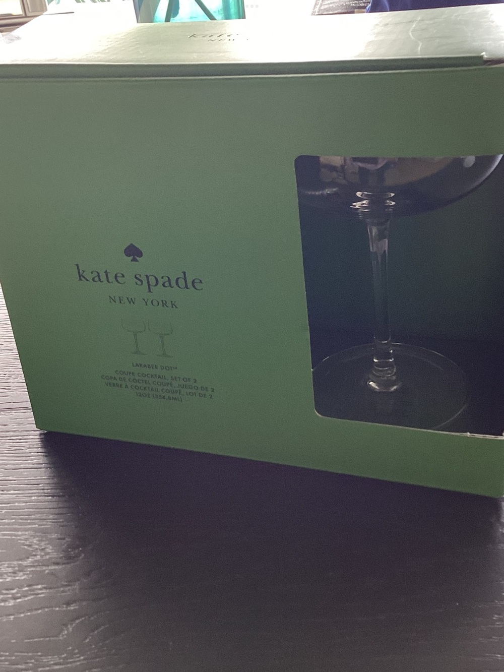 kate spade green boxed 2 cocktail glasses. New